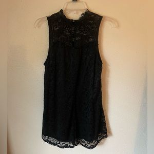 New AB Studio Tunic Black Lace Overlay Lined A-Lined Sleeveless Top